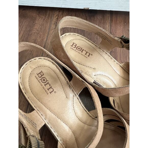 BORN Tan Neutral Leather Comfort Strappy Retro Platform Sandals Shoes Sz 10M - Picture 10 of 12